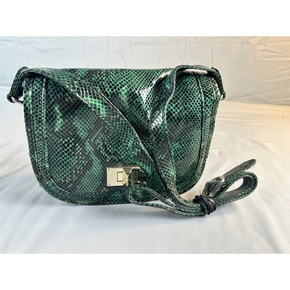 Talbots Green Snakeskin Embossed Crossbody Bag Silver Turn Lock 263190-13 NEW